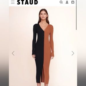 STAUD Shoko Sweater Long Cardigan Color Block Tan Black NWOT